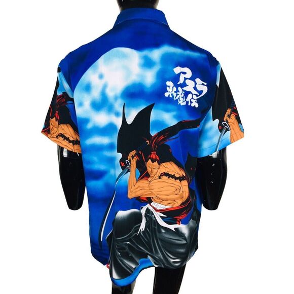 Vintage 80s Anime Japanese Samurai Double-Sided Button-Down Shirt L/XL DTEK - Picture 3 of 6